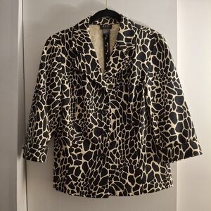 R.Q.T. Women's Elegant Black and Cream Animal Print Women's Cropped Blazer